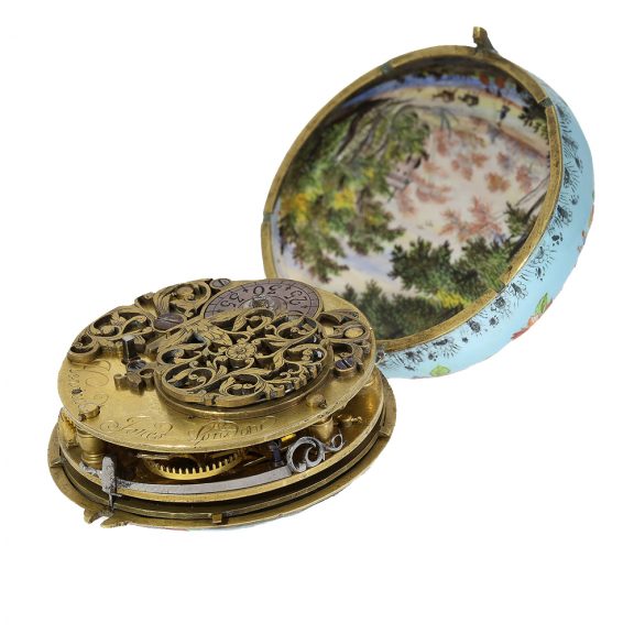 English large and extremely rare turquoise enamel watch Circa 1680 English large and extremely rare turquoise enamel watch Circa 1680