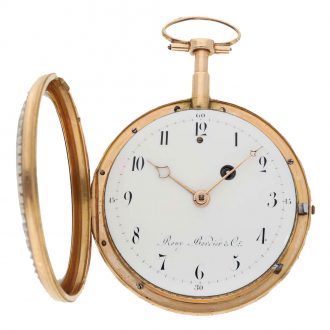 Swiss 18 gold and enamel watch with pearl setting Circa 1800