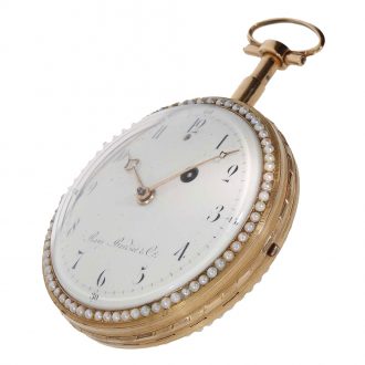 Swiss 18 gold and enamel watch with pearl setting Circa 1800