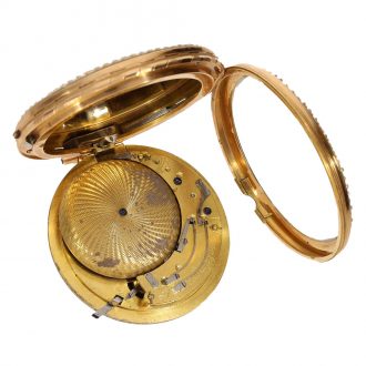 Swiss 18 gold and enamel watch with pearl setting Circa 1800