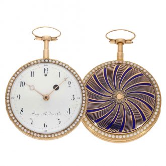 Swiss 18 gold and enamel watch with pearl setting Circa 1800
