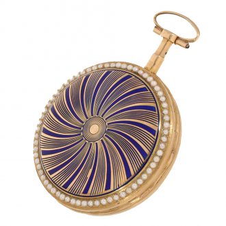 Swiss 18 gold and enamel watch with pearl setting Circa 1800