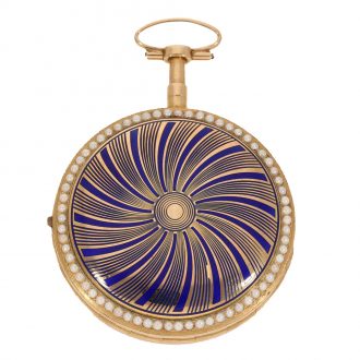 Swiss 18 gold and enamel watch with pearl setting Circa 1800