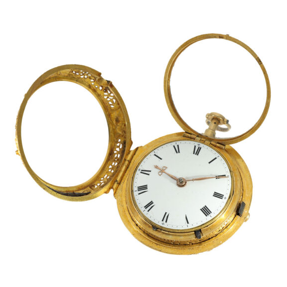 English 22 carat repoussé verge pocket watch Circa 1705 English 22 carat repoussé verge pocket watch Circa 1705