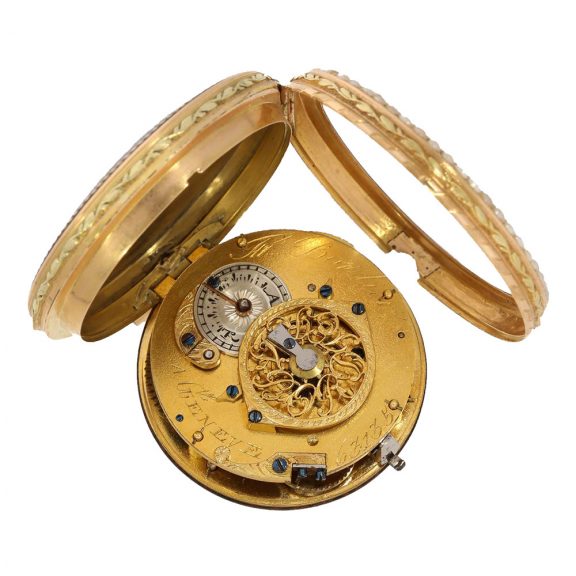 Swiss 18 carat gold and enamel verge pocket watch Circa 1780 Swiss 18 carat gold and enamel verge pocket watch Circa 1780