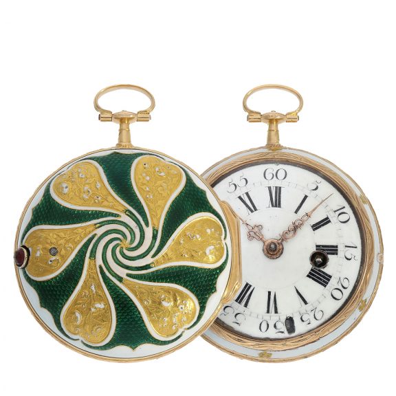 French gold enamel verge watch with floral case decoration Circa 1740