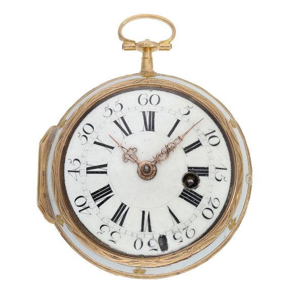 French gold enamel verge watch with floral case decoration Circa 1740 French gold enamel verge watch with floral case decoration Circa 1740