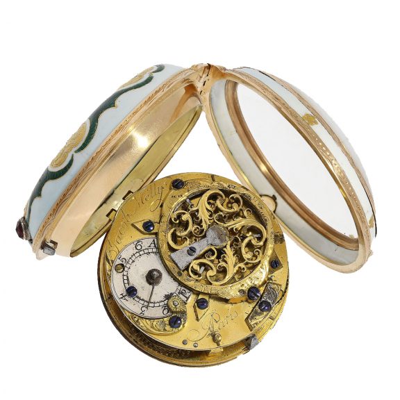 French gold enamel verge watch with floral case decoration Circa 1740 French gold enamel verge watch with floral case decoration Circa 1740