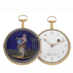 French gold enamel pocket watch with pearl rim Circa 1780