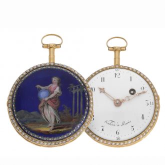French gold enamel pocket watch with pearl rim Circa 1780