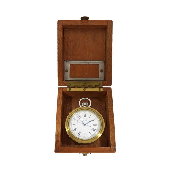 Swiss silver chronometer deck watch in mahogany box Circa 1942