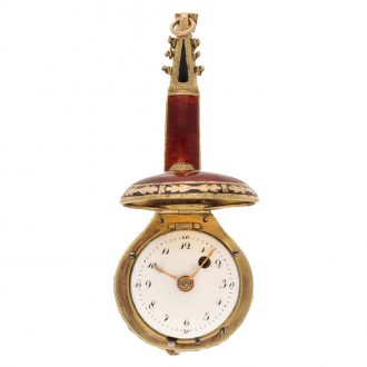 Swiss 18 carat gold and enamel mandolin form watch Circa 1810