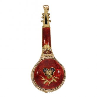Swiss 18 carat gold and enamel mandolin form watch Circa 1810