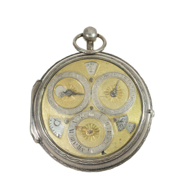 English silver astronomical watch with six complications Circa 1690