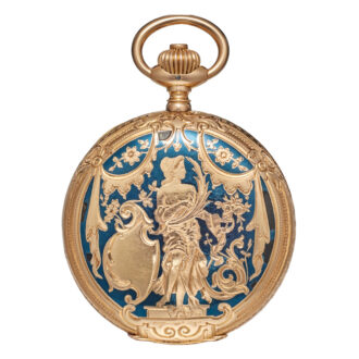 German gold hunting cased niello work décor watch Circa 1900