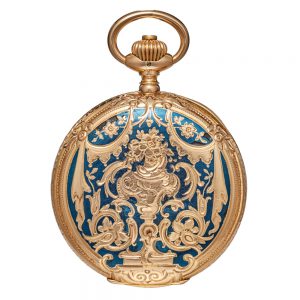 German gold hunting cased niello work décor watch Circa 1900