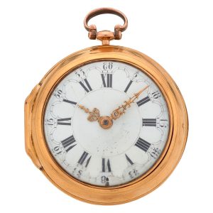 Dutch verge pocket watch in 22k gold pair cases Circa 1763