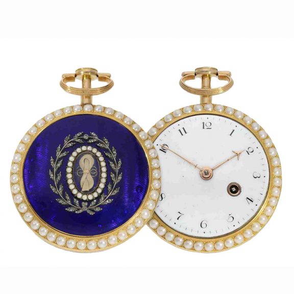 English gold enamel pocket watch with a very early anchor escapement Circa 1790