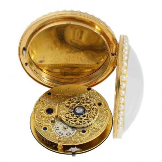 The movement is highly interesting, has a very early English lever escapement similar to the Massey escapement