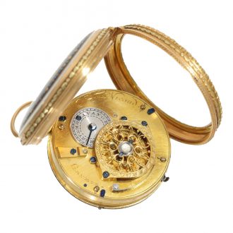 Swiss gold and enamel cylinder watch with stoppable center seconds Circa 1780