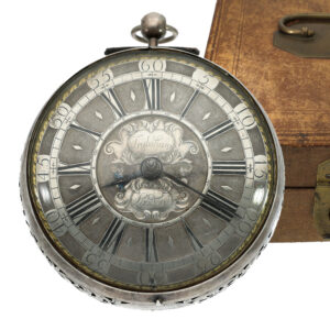 English silver carriage clock with transport box Circa 1700