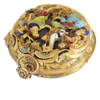 English gold repoussé verge watch with enamel case Circa 1762