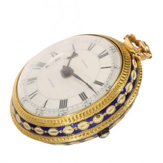 English 18 carat gold and enamel cylinder watch England 1774