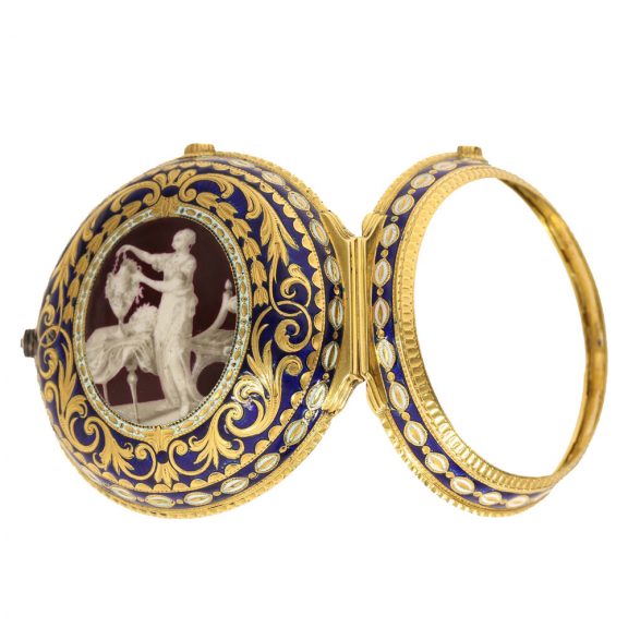 English 18 carat gold and enamel cylinder watch England 1774 English 18 carat gold and enamel cylinder watch England 1774