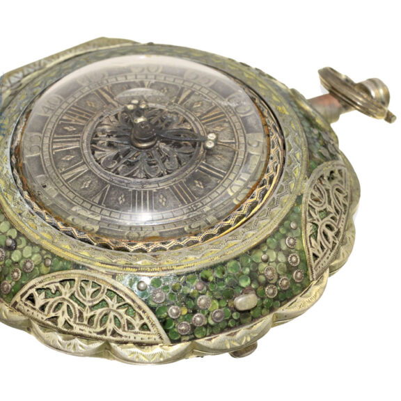 English silver small coach clock repeater with jewels Circa 1692 English silver small coach clock repeater with jewels Circa 1692