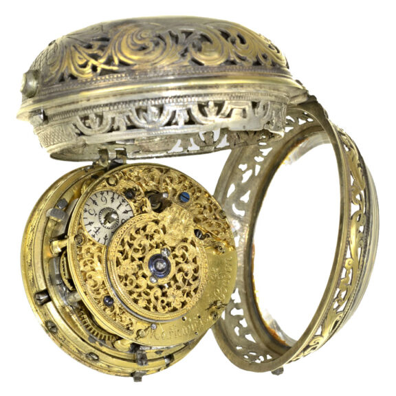 English silver small coach clock repeater with jewels Circa 1692 English silver small coach clock repeater with jewels Circa 1692