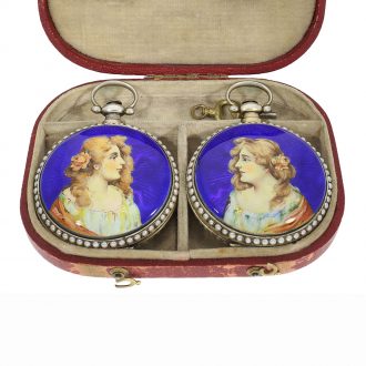 English pair of "Mirror-Image" enamel watches Circa 1844v