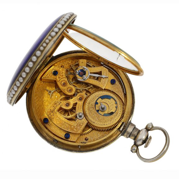 The movements are fire gold plated, have a Fleurier calibre, a mock pendulum and an anchor escapement The movements are fire gold plated, have a Fleurier calibre, a mock pendulum and an anchor escapement