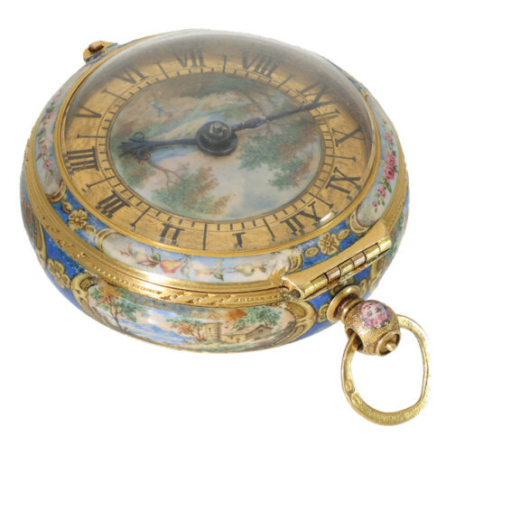 French 22 Carat gold and enamel pendant watch Circa 1685 French 22 Carat gold and enamel pendant watch Circa 1685