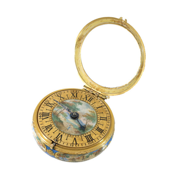 French 22 Carat gold and enamel pendant watch Circa 1685 French 22 Carat gold and enamel pendant watch Circa 1685