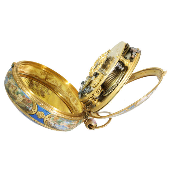 French 22 Carat gold and enamel pendant watch Circa 1685 French 22 Carat gold and enamel pendant watch Circa 1685