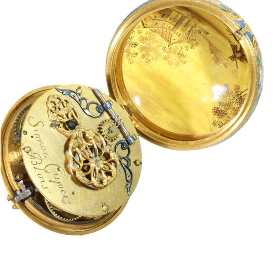 French 22 Carat gold and enamel pendant watch Circa 1685 French 22 Carat gold and enamel pendant watch Circa 1685