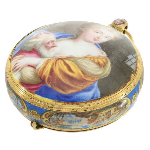 French 22 Carat gold and enamel pendant watch Circa 1685 French 22 Carat gold and enamel pendant watch Circa 1685