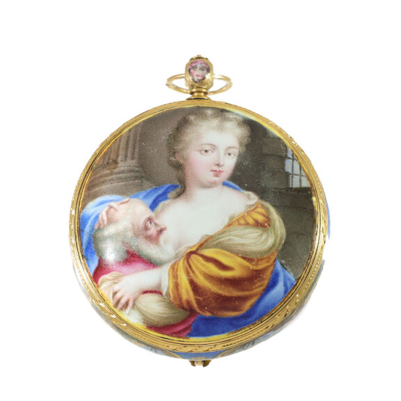 French 22 Carat gold and enamel pendant watch Circa 1685 French 22 Carat gold and enamel pendant watch Circa 1685