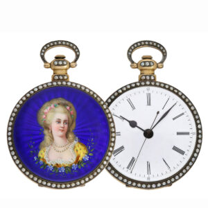 Swiss exceptionally large enamel watch with pearls and centre second Circa 1880