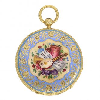 Swiss gold enamel hunting case pocket watch Circa 1830 Swiss gold enamel hunting case pocket watch Circa 1830