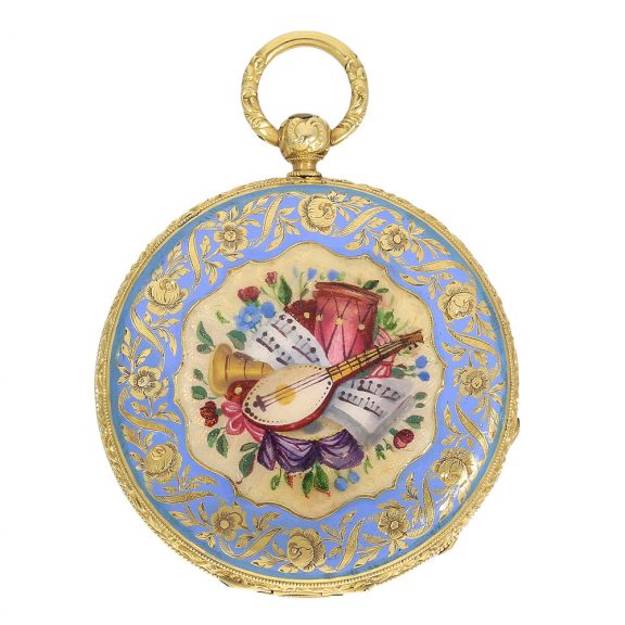 Swiss gold enamel hunting case pocket watch Circa 1830 Swiss gold enamel hunting case pocket watch Circa 1830