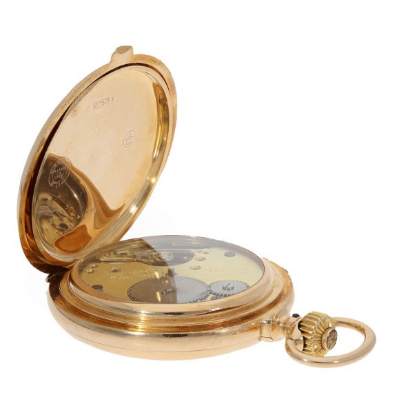 German 18 carat gold hunting cased quarter repeater Circa 1899 German 18 carat gold hunting cased quarter repeater Circa 1899
