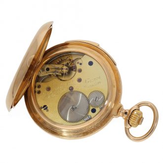German 18 carat gold hunting cased quarter repeater Circa 1899 German 18 carat gold hunting cased quarter repeater Circa 1899