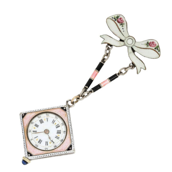 Swiss silver and enamel watch with brooch Circa 1900