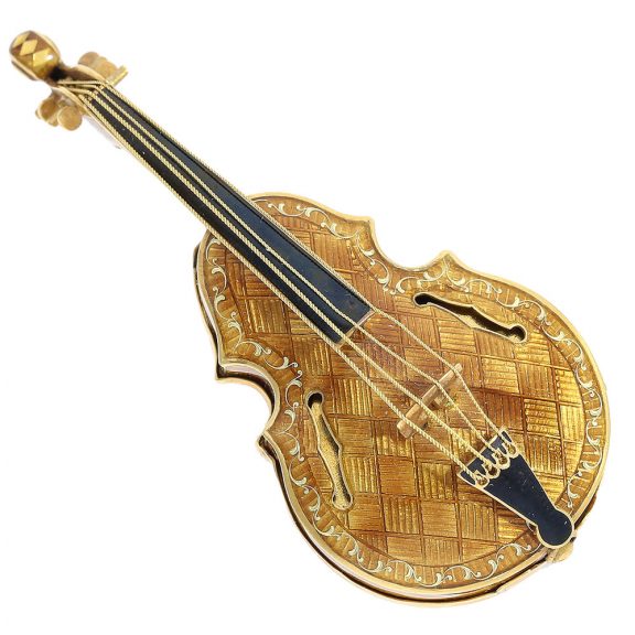 Swiss gold enamelled violin shaped pocket watch Circa 1820