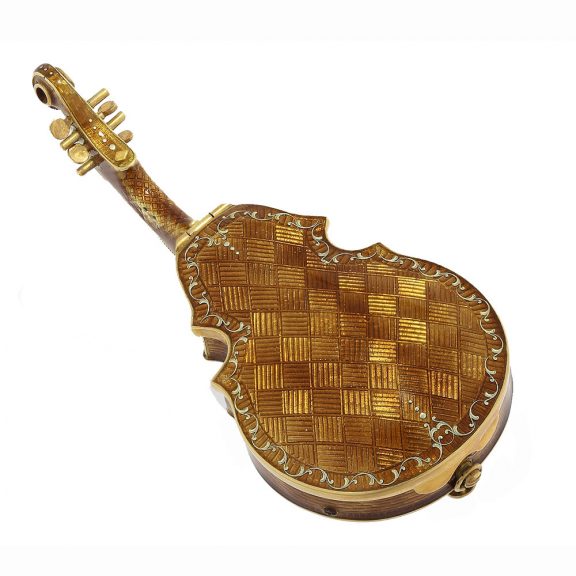 Swiss gold enamelled violin shaped pocket watch Circa 1820 Swiss gold enamelled violin shaped pocket watch Circa 1820