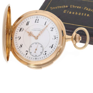 German 14 carat gold hunter case watch with stepped enamel dial Circa 1914