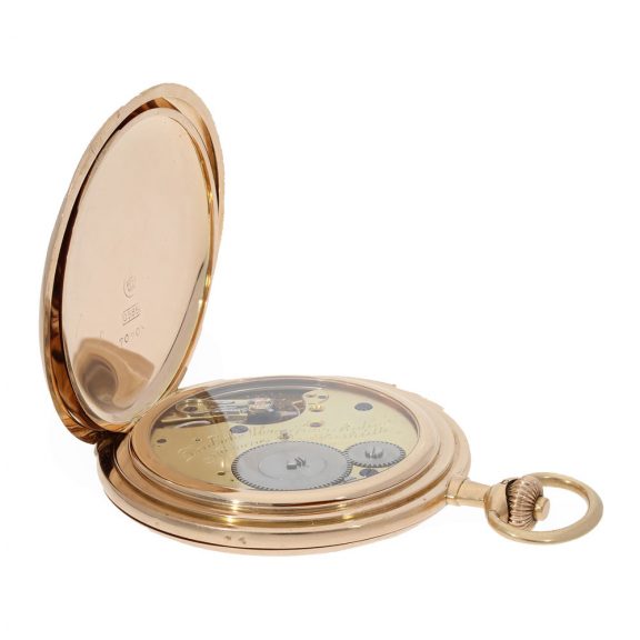 German 14 carat gold hunter case watch with stepped enamel dial Circa 1914 German 14 carat gold hunter case watch with stepped enamel dial Circa 1914