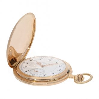 German 14 carat gold hunter case watch with stepped enamel dial Circa 1914