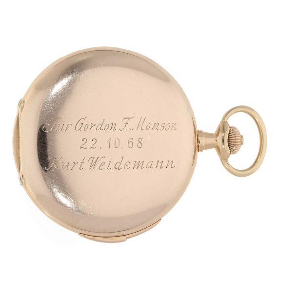 German 14 carat gold hunter case watch with stepped enamel dial Circa 1914 German 14 carat gold hunter case watch with stepped enamel dial Circa 1914